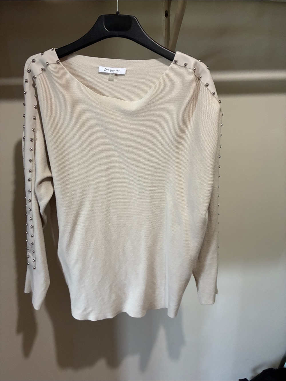 Siani Ivory Stud-Trim Long-Sleeve sweater